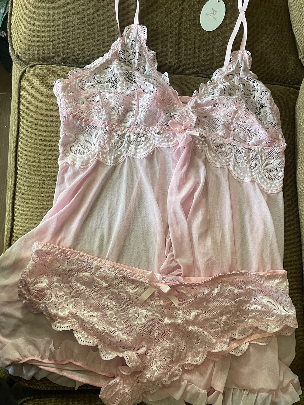Delicate Pink Lace Chemise & Bikini Set